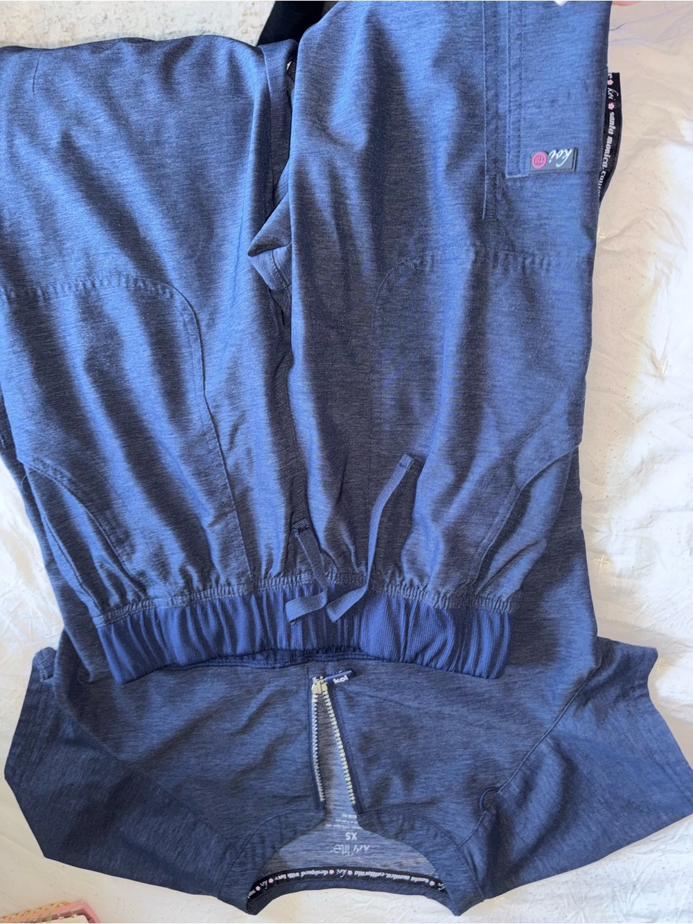 Navy Blue Scrub Jacket with Zipper and Drawstring